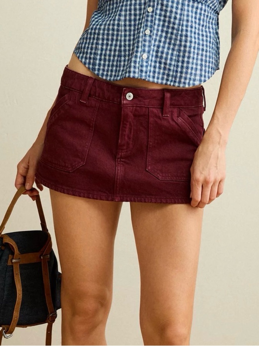 American Eagle Outfitters Burgundy Denim Mini Skort